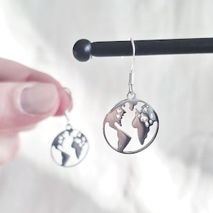 Boucles d'oreilles argent carte du monde terre pendentif boucles d'oreilles bijoux idée cadeau femme petite amie communion confirmation merci voyage vacances