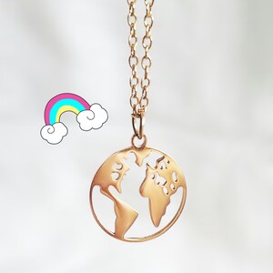 Kinderketting gouden wereldkaart hanger sieraden 35 40 cm cadeau-idee meisje geluksbrenger communie kinderverjaardag dochter comfort reizen