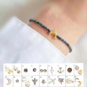 Personalisiertes Perlenarmband blau grün Anhänger gold silber kleines Geschenk Damen Frauen Kinder Fußkettchen Kleinigkeit Schmuck zart bunt