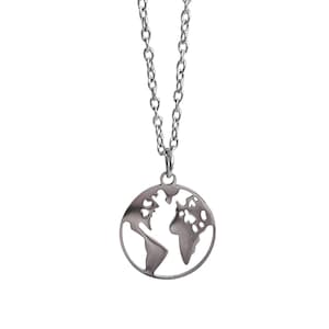 Collier argent pendentif carte du monde bijoux 45 50 55 cm idée cadeau femme copine maman porte bonheur confirmation merci voyage