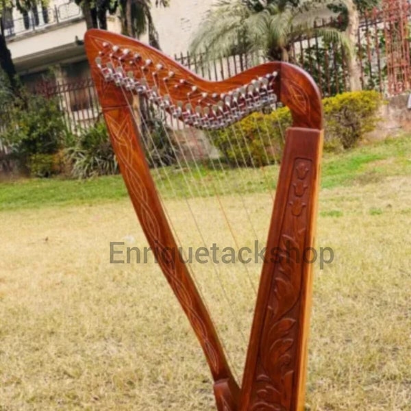 New Irish Lyre Harp Rosewood 19 Metal String Harp Hand Engraved Lyre harp Free string Set +Key+ Soft Bag