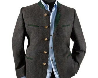 Men German Bavarian Jacket Tyrol Loden Trachten Oktoberfest Jacket Charcoal Grey Pure Wool Jacket Scottish Wedding Jacket For Sale