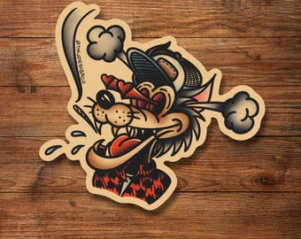 Cartoon Wolf Traditional Tattoo Flash Sticker
