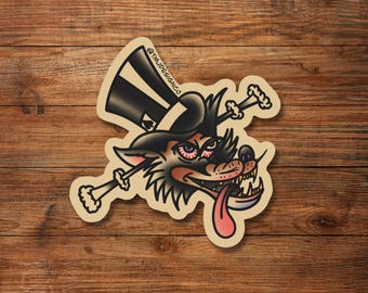 Cartoon Wolf Traditional Tattoo Flash Sticker
