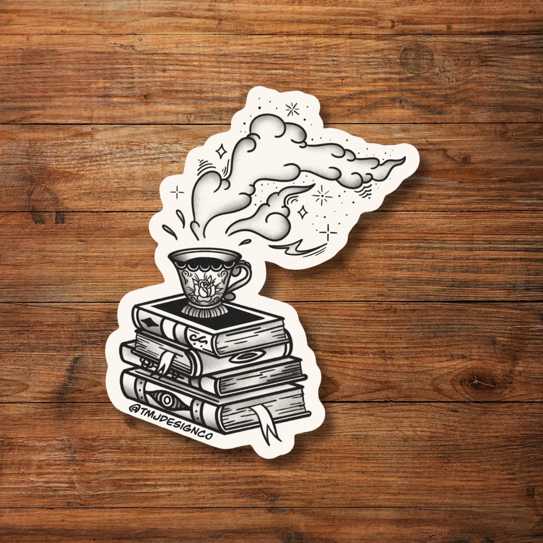 Stack of Books Traditional Tattoo Sticker - Etsy