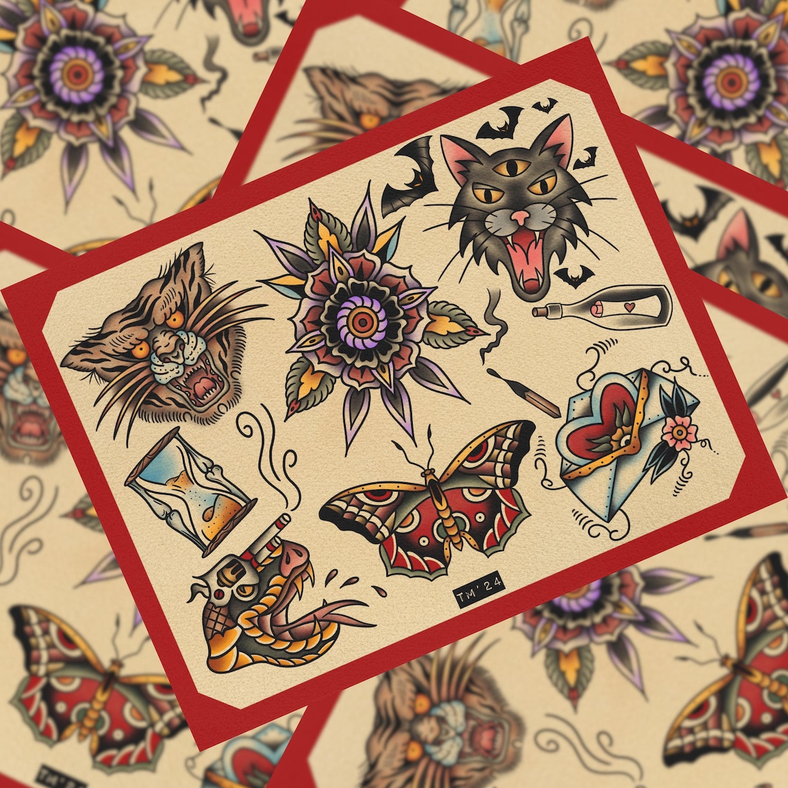 Traditional Tattoo Flash Sheet - Etsy