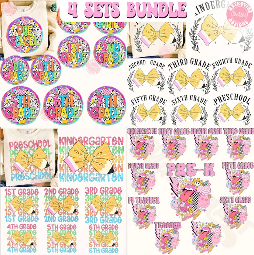 Retro Back to School Png Bundle, First Grade, Pre-k, 1st/2nd Back to ...
