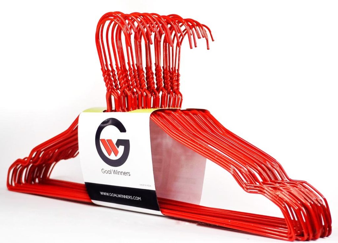 Red Metal Clothes Hangers 13 Gauge Coat Hanger Trouser Hanger Notched