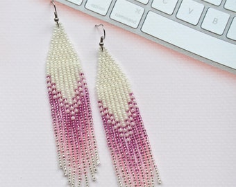 Romantic Beaded Earrings - Valentine's Gift Idea, Dangle Love Earrings, Handmade Seed Bead Jewelry