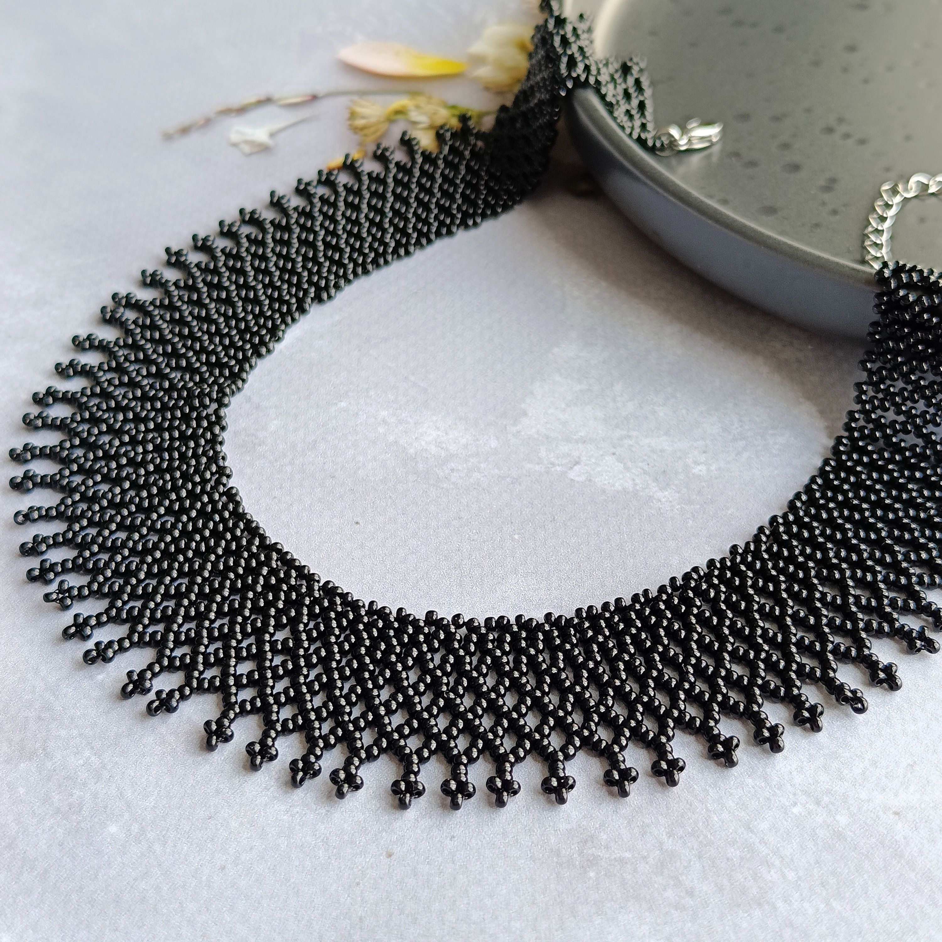 Black Beaded Necklace Seed Bead Collar Boho Seed Bead Vyshyvanka Seed ...
