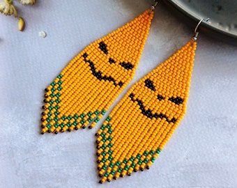 Boucles D'oreilles Pendantes Citrouille Halloween - Émail, Cristaux, Finition Dorée - Longueur 3,6 Cm, Léger 14 G