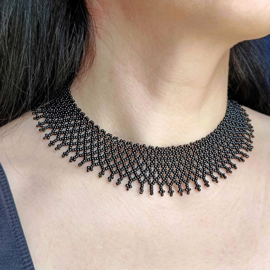 Black Beaded Necklace Seed Bead Collar Boho Seed Bead Vyshyvanka Seed ...
