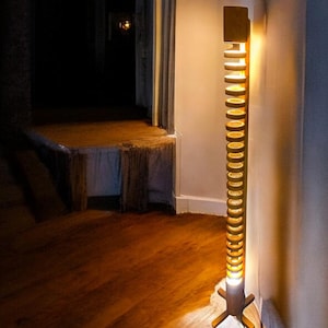 Wooden corner lamp, nightstand corner lamp, standing tall floor lamp, unique living home light, bedside decor modern lamp, vintage lighting