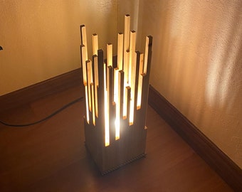 Wooden Floor lamp, minimalist home decor lamp, Corner ambient lighting, art deco lamp,rustic floor lighting,standing night light,unique lamp