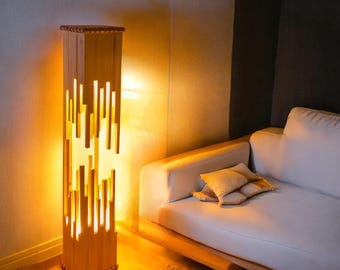 Wooden Floor Lamp,Corner Room Lighting,Wood Oak Light, Floor Lampshade, Handmade Natural Wooden Lamp, Unique floor lamp,Pendant Floor Lamp