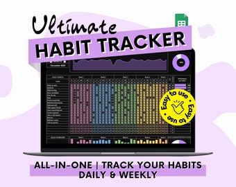 Rastreador de hábitos / Hoja de cálculo para Google Sheets / Planificador diario de hábitos / Rastreador de objetivos / Hábito semanal / Lista digital de tareas diarias / Plan de objetivos