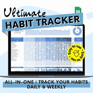 Habit Tracker | Spreadsheet for Google Sheets | Daily Habit Planner | Goal Tracker | Weekly Habit | Digital Daily To Do List | Goal Plan