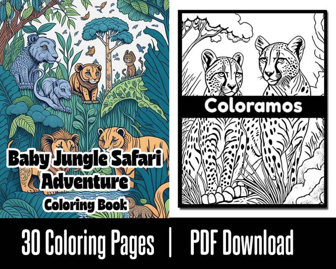 30 Baby Jungle Safari Animals Coloring Book Adults Kids - Etsy