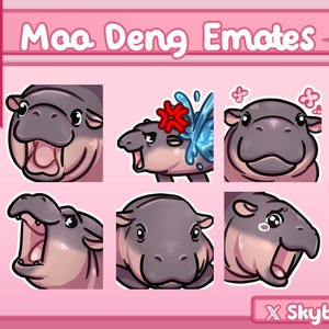 Moo Deng Flodhäst-emojis | Kawaii Chibi-emoji för Twitch, Discord, YouTube (digital nedladdning)