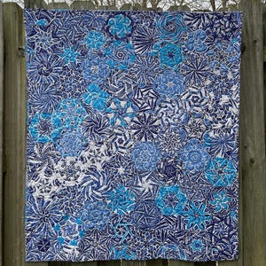 Handmade Blue and Turquoise Hexagon Throw Quilt, Patchwork Quilt