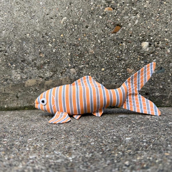 Handmade Orange Fish Plush Toy: Upcycled Cotton Stuffed Animal