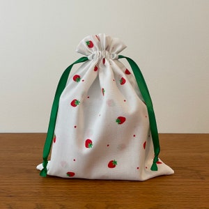 Handmade Strawberry Fabric Gift Bag: Reusable Drawstring Packaging