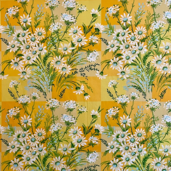 Yellow Daisy Plaid Fabric: Cotton/Poly Blend, One Yard Cuts or Fat Quarter