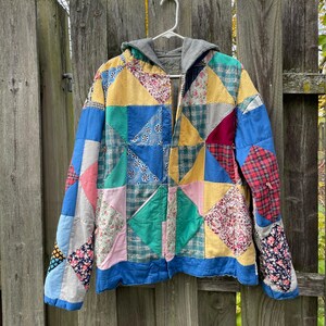 Handmade Upcycled Quilted Jacket: Patchwork Women's Coat (large