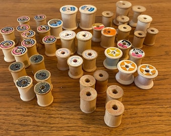 Vintage Empty Wooden Thread Spools for Crafting - Set of 43