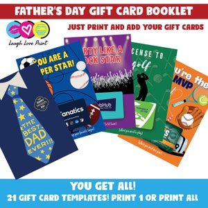 Folleto de tarjetas de regalo para el Día del Padre: un regalo ideal para papá o esposo. Descarga imprimible instantánea.