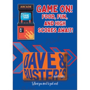 Geschenkkartenhalter - Dave and Buster's Arcade Geschenkkarte - Fügen Sie zu einem der anderen Geschenkkartenbücher hinzu - Printable Instant Download Geschenk