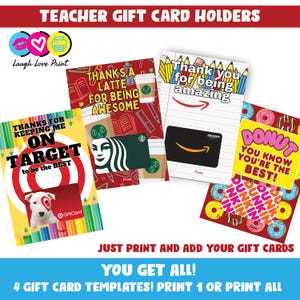 Leraar waardering eindejaarscadeau - cadeaukaarthouders (5 x 7) - cadeaubonnen leraar - INSTANT afdrukbare download - cadeaus beste leraar