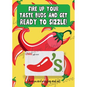 Cadeaukaarthouder - Chili's Restaurant - Afdrukbare Instant Download Cadeau - Uitstekend geschikt voor man, vrouw, een middelbare scholier of student