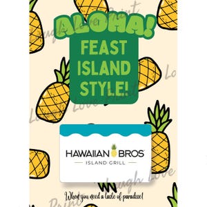 Porta carte regalo - Hawaiian Bros Island Grill Tema Carta regalo - Aggiungi a uno qualsiasi degli altri libri di carte regalo - Regalo con download immediato stampabile