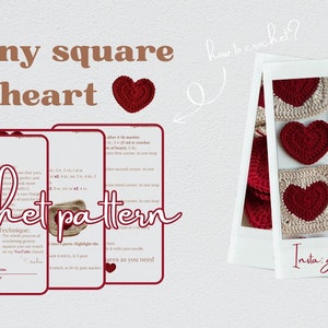 May include: Image features a crochet pattern for a granny square with a heart design. The image includes instructions, materials, and a finished product. The text "Granny square with heart" and "crochet pattern" are visible.