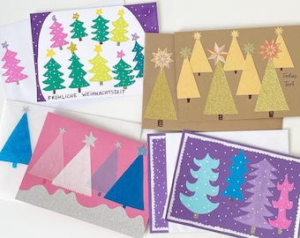 Fait à la main | 4 cartes de Noël dans un ensemble fait main original avec enveloppes