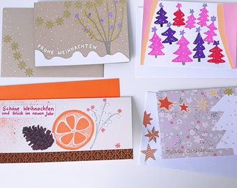 Fait à la main | 4 cartes de Noël avec enveloppes