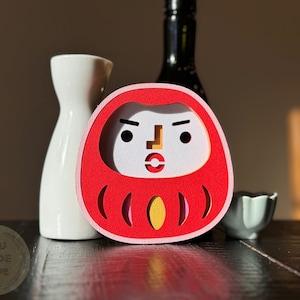 Rode Japanse Daruma-pop Maak een wens voor veel geluk 3D SVG, 2 ontwerpen in 1 aankoop, Shadow Box, Snijbestanden voor Cricut en silhouet