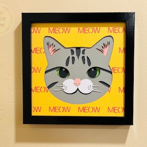 American Shorthair Cat 3D SVG, amoureux des chats, 2 modèles en 1 achat, Shadow Box, fichiers numériques pour machine de découpe