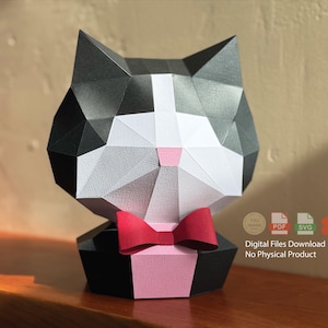 Artisanat en papier 3D chat smoking, modèle d'artisanat en papier bricolage low poly, PDF et SVG, fichiers numériques pour machine de découpe
