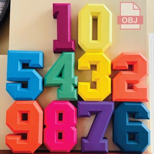 Chiffres 3D arc-en-ciel - Fichiers numériques OBJ pour impression 3D
