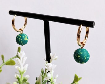 Wear 2 Ways | Hoop Earrings with Handmade Green Speckled Beads