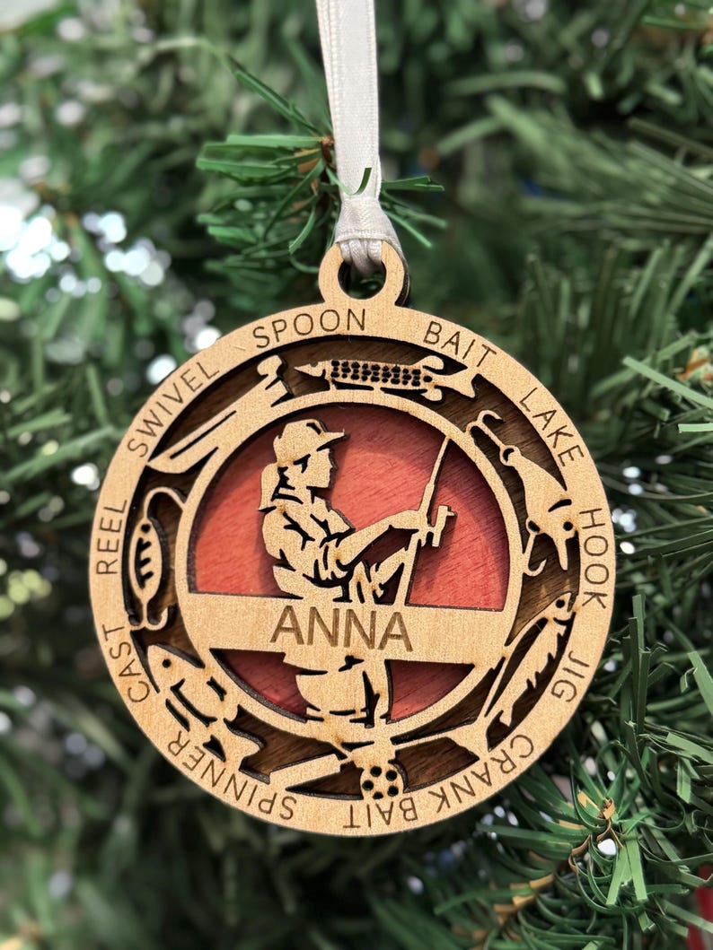 Personalized Christmas Fishing Ornament – A Perfect Gift for Anglers! Female personalized
