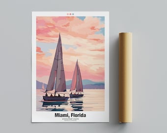 Miami Travel Poster, Florida Travel Poster, America Poster, Miami Ocean Wall Art, Travel Art | Digital Download