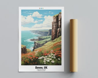 Dover Poster, Dover Travel Art, England Travel Poster, UK Coast Wall Decor | Digital Download