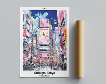 Poster Tokyo Shibuya, oeuvres d'art pour le voyage au Japon, illustration Shibuya | Téléchargement numérique