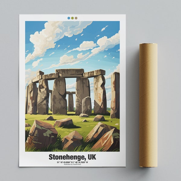 Stonehenge United Kingdom Travel Poster, England Travel Poster, Stonehenge Poster, Illustration Wall Art, UK Wall Decor | Digital Download