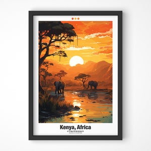 Kenia Reiseplakat, Kenia Afrika Poster, Elefanten Illustration Wandkunst, Safari Wanddekor | Digitaler Download