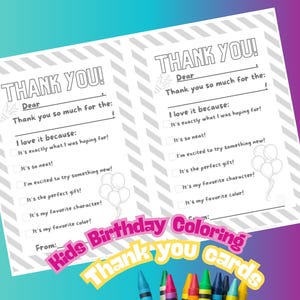 Kids Birthday Coloring Thank You Cards Printable Instant Download