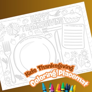 Thanksgiving Coloring Placemat for Kids Thanksgiving Day Craft Activity Sheet Table Mat Printable